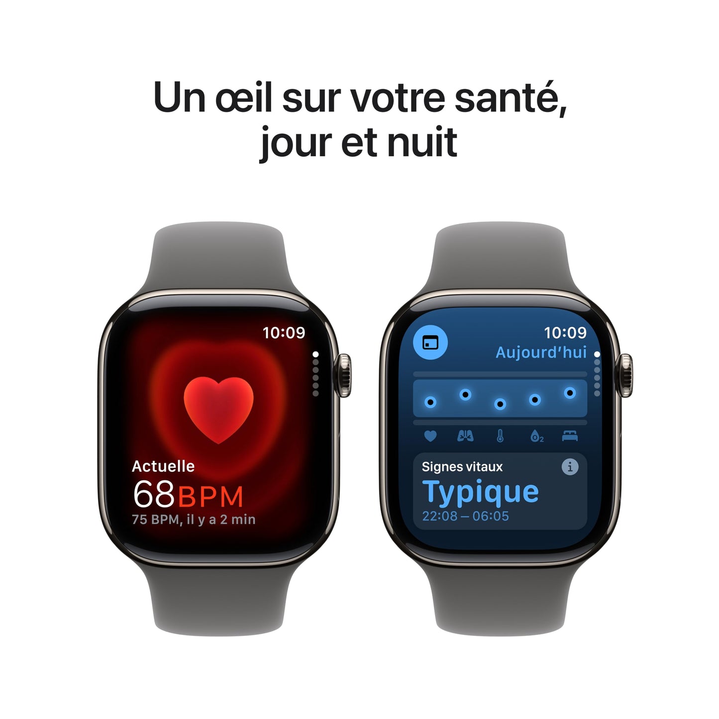 Apple Watch Series 10 (46 mm GPS + Cellular) Montre connectée avec Boîtier en Titane Naturel et Bracelet Sport Gris minéral (S/M). Suivi de l’activité Physique, app ECG, écran Retina Toujours activé