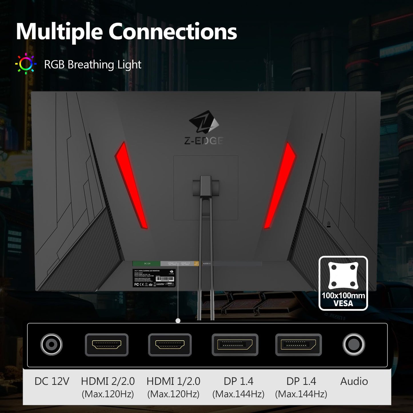 Z-Edge Ecran PC Gamer Incurvé 27'' 2K QHD(2560x1440), 165 Hz, 1ms, FreeSync, Moniteur Gaming 1440P, 1500R VA, Inclinaison Réglable, 2×DP1.4 & 2×HDMI2.0, RGB, VESA 100 * 100mm (DP Câble Inclus)