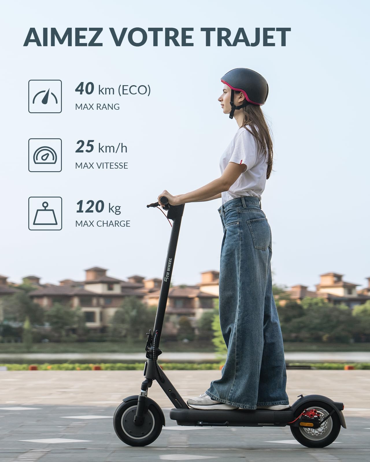 5TH WHEEL V40 Pro Trottinette Électrique Adulte, 10'' Scooter Electrique Pliable, E-Scooter avec App Control, Vitesse Max 25km/h, 40 KM Autonomie Maximale, Affichage LED, Amortisseurs Quadruples