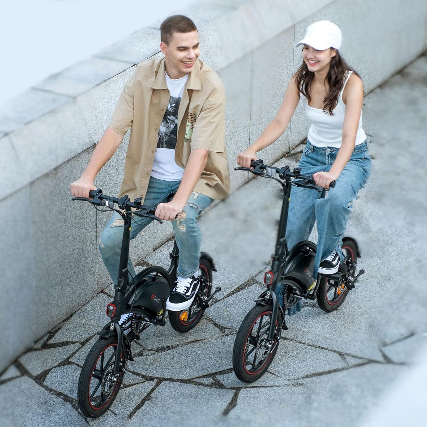 DYU Vélo Électrique Pliable,14 Pouces Vélo Électrique Portable,Smart E-Bike, Pédalage Assisté, Hauteur Réglable, Portable Compact, Adulte Unisexe (Noir, D3F 10AH)