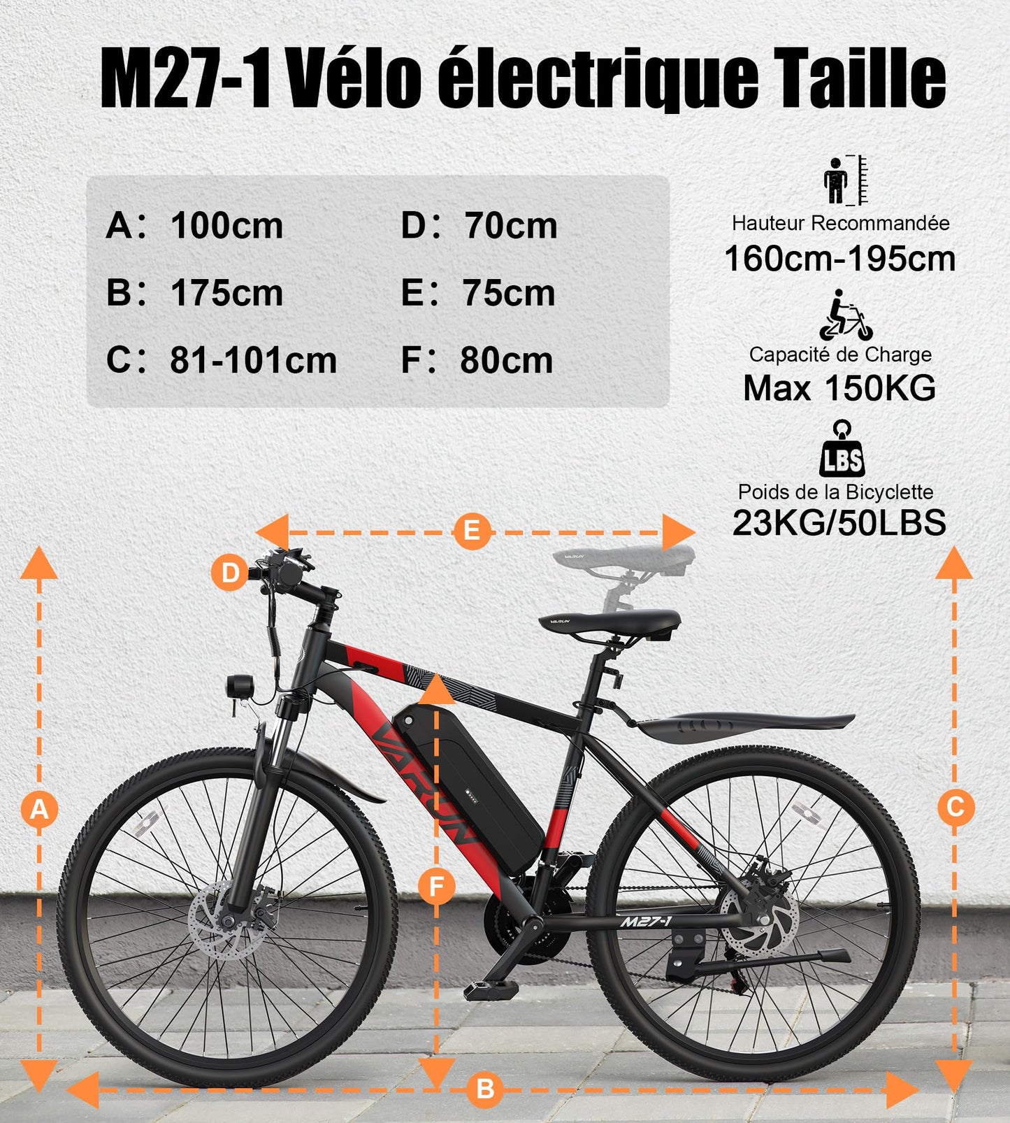 VARUN Velo Electrique, 24"/26"/27.5" VTT Électrique avec 48V/36V Batterie, Jusqu'à 55-100KM, 250W Moteur, Vélo Électrique Homme Femme avec 21/1 Vitesses, Écran LCD, Ville E-Bike avec Pédalage Assisté
