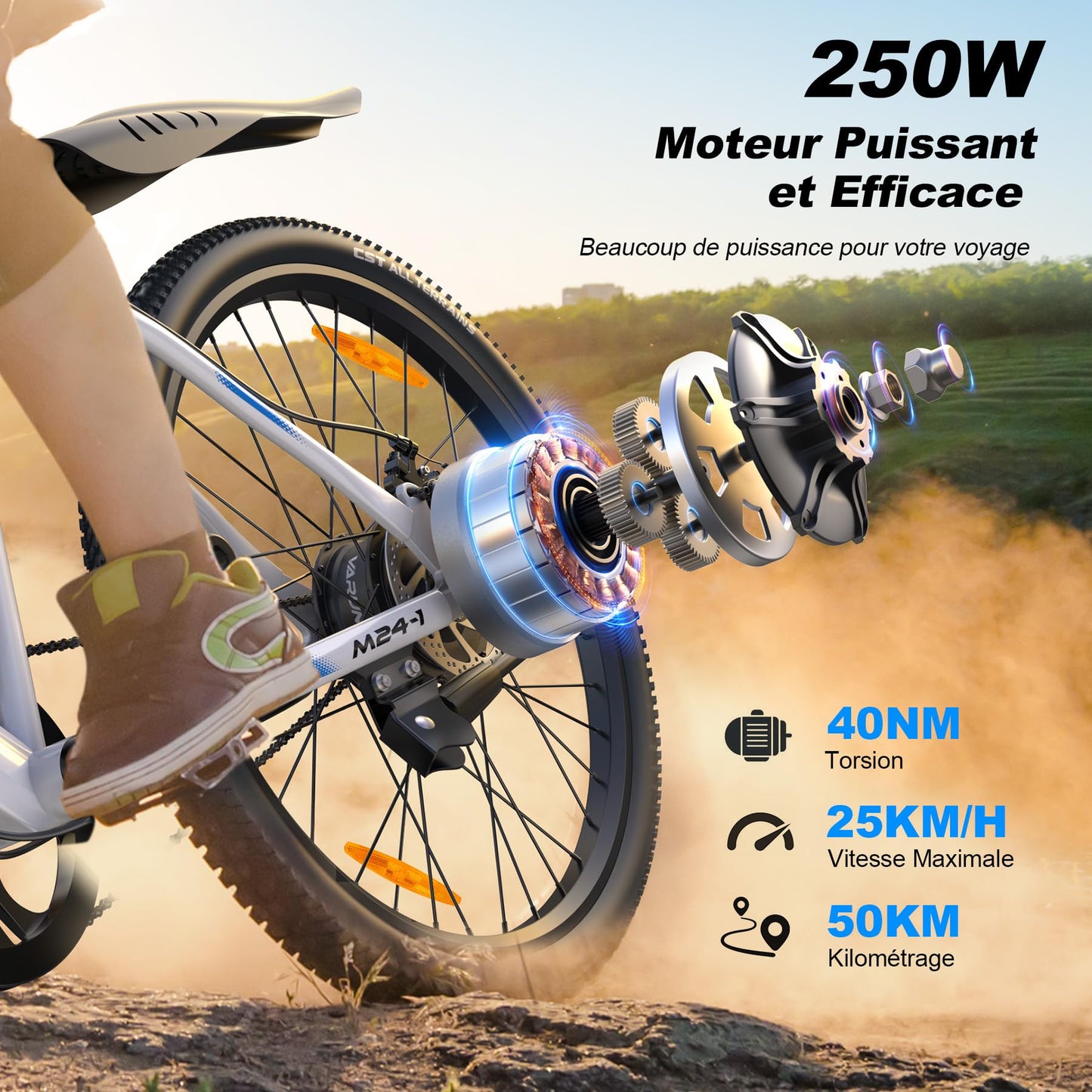 VARUN Velo Electrique, 24"/26"/27.5" VTT Électrique avec 48V/36V Batterie, Jusqu'à 55-100KM, 250W Moteur, Vélo Électrique Homme Femme avec 21/1 Vitesses, Écran LCD, Ville E-Bike avec Pédalage Assisté