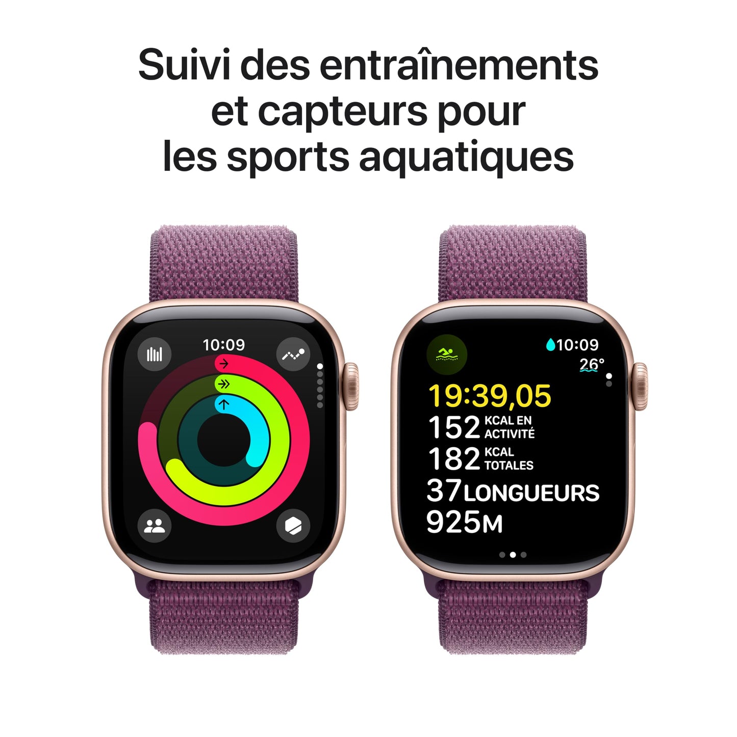 Apple Watch Series 10 (42 mm GPS + Cellular) Montre connectée avec Boîtier en Aluminium Noir de Jais et Bouchle Sport Encre Violette. Suivi de l’activité Physique, app ECG, Neutre en Carbone