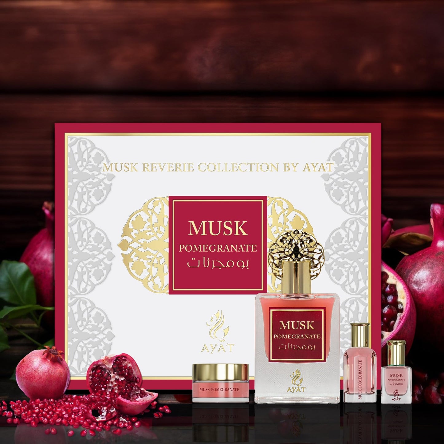 Ayat Perfumes – Coffret Prestige Complet Musk Collection - Eau de Parfum 50ml, Musc 5ml, Huiles Parfumée 12ml & Pommade de 18gr – Parfum Dubai (Musk Pomegranate)