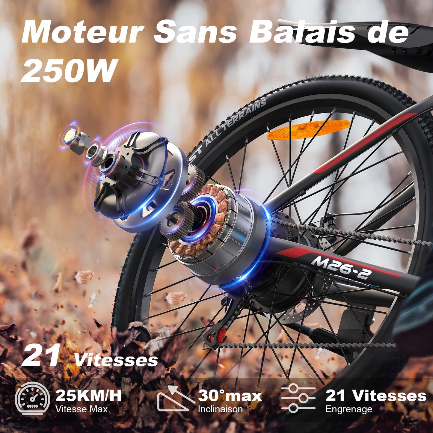 VARUN Velo Electrique, 24"/26"/27.5" VTT Électrique avec 48V/36V Batterie, Jusqu'à 55-100KM, 250W Moteur, Vélo Électrique Homme Femme avec 21/1 Vitesses, Écran LCD, Ville E-Bike avec Pédalage Assisté