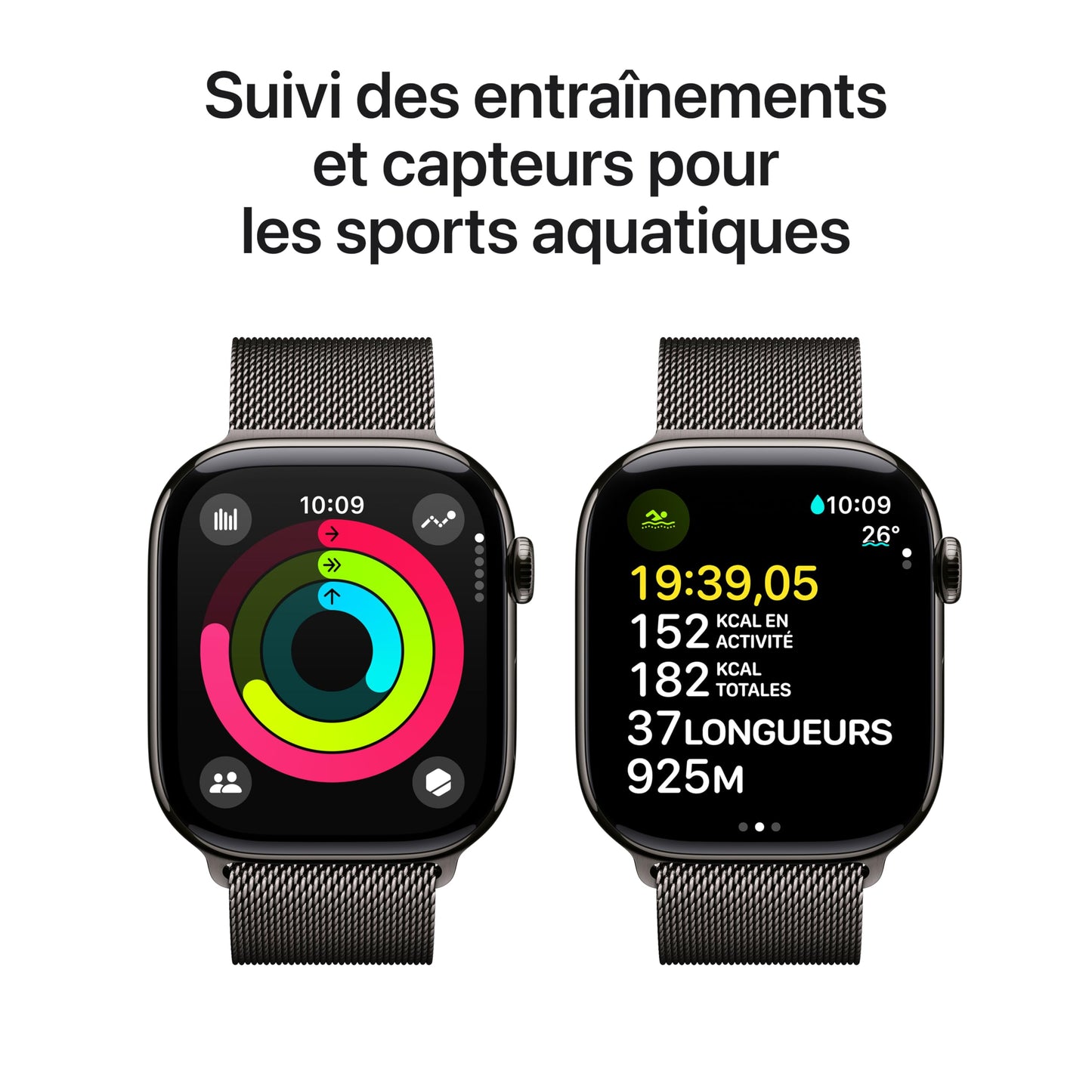 Apple Watch Series 10 (46 mm GPS + Cellular) Montre connectée avec Boîtier en Titane Naturel et Bracelet Sport Gris minéral (S/M). Suivi de l’activité Physique, app ECG, écran Retina Toujours activé