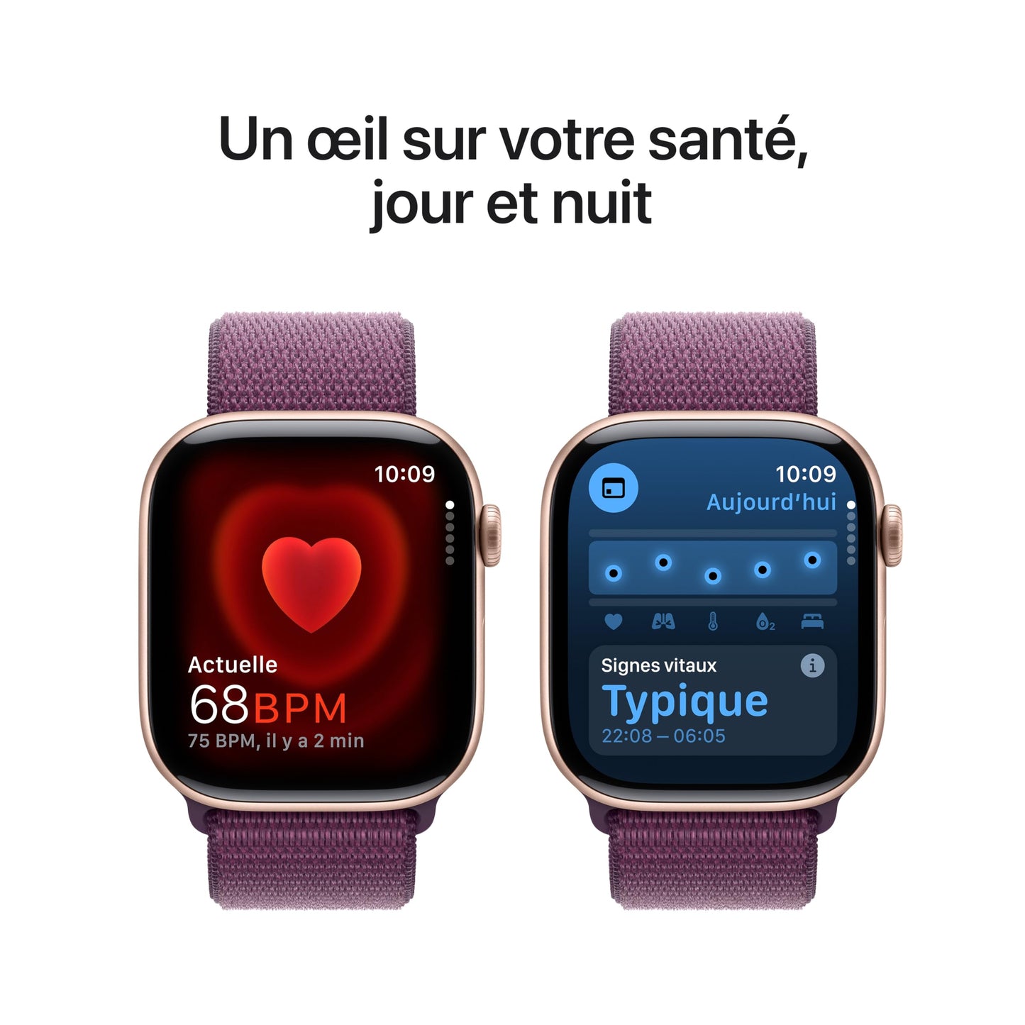 Apple Watch Series 10 (42 mm GPS + Cellular) Montre connectée avec Boîtier en Aluminium Noir de Jais et Bouchle Sport Encre Violette. Suivi de l’activité Physique, app ECG, Neutre en Carbone