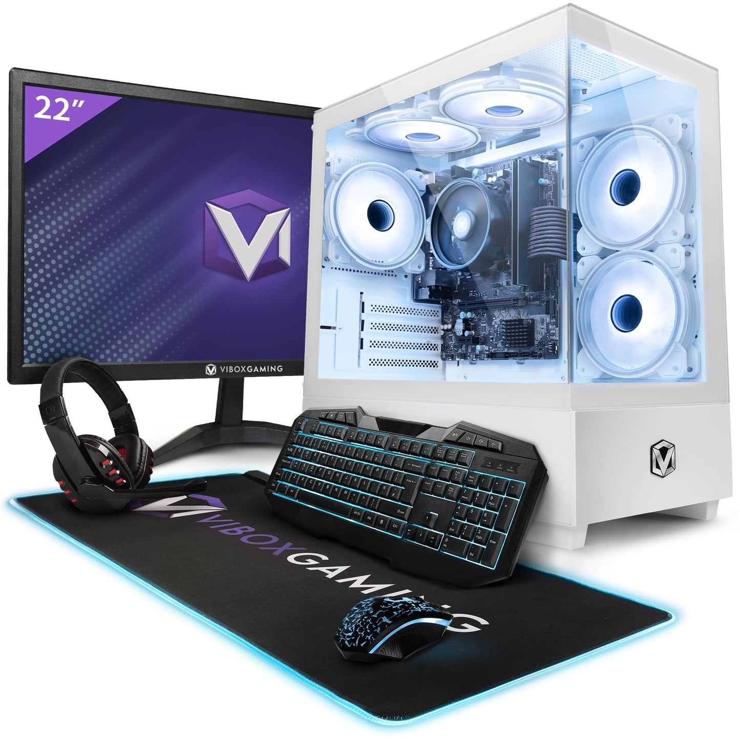 Vibox I-110 PC Gamer - 22" Écran Pack - Quad Core AMD Ryzen 3200G Processeur 4GHz - Radeon Vega 8 Graphique - 16Go RAM - 500Go NVMe SSD - Linux OS - WiFi