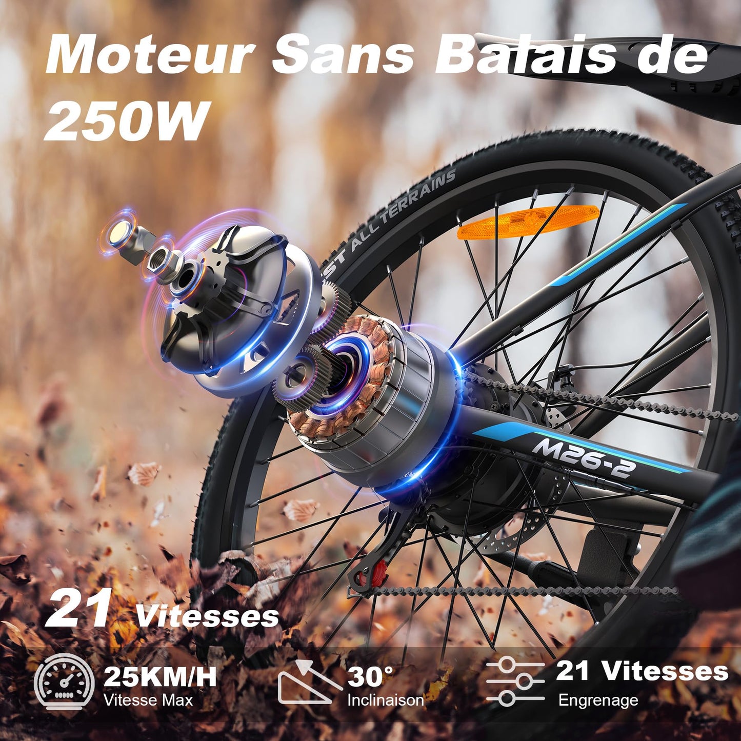 VARUN Velo Electrique, 24"/26"/27.5" VTT Électrique avec 48V/36V Batterie, Jusqu'à 55-100KM, 250W Moteur, Vélo Électrique Homme Femme avec 21/1 Vitesses, Écran LCD, Ville E-Bike avec Pédalage Assisté