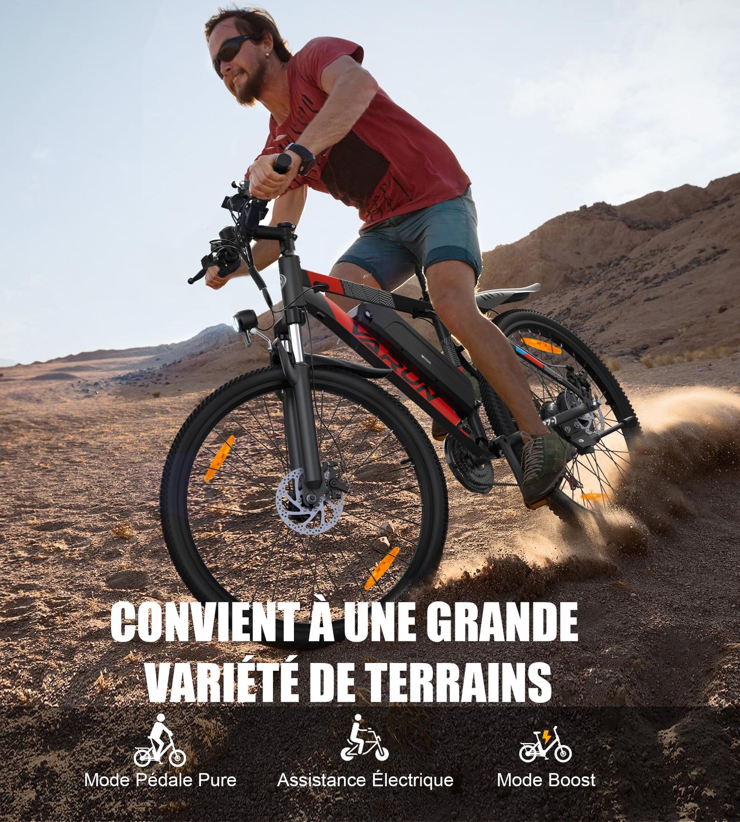 VARUN Velo Electrique, 24"/26"/27.5" VTT Électrique avec 48V/36V Batterie, Jusqu'à 55-100KM, 250W Moteur, Vélo Électrique Homme Femme avec 21/1 Vitesses, Écran LCD, Ville E-Bike avec Pédalage Assisté