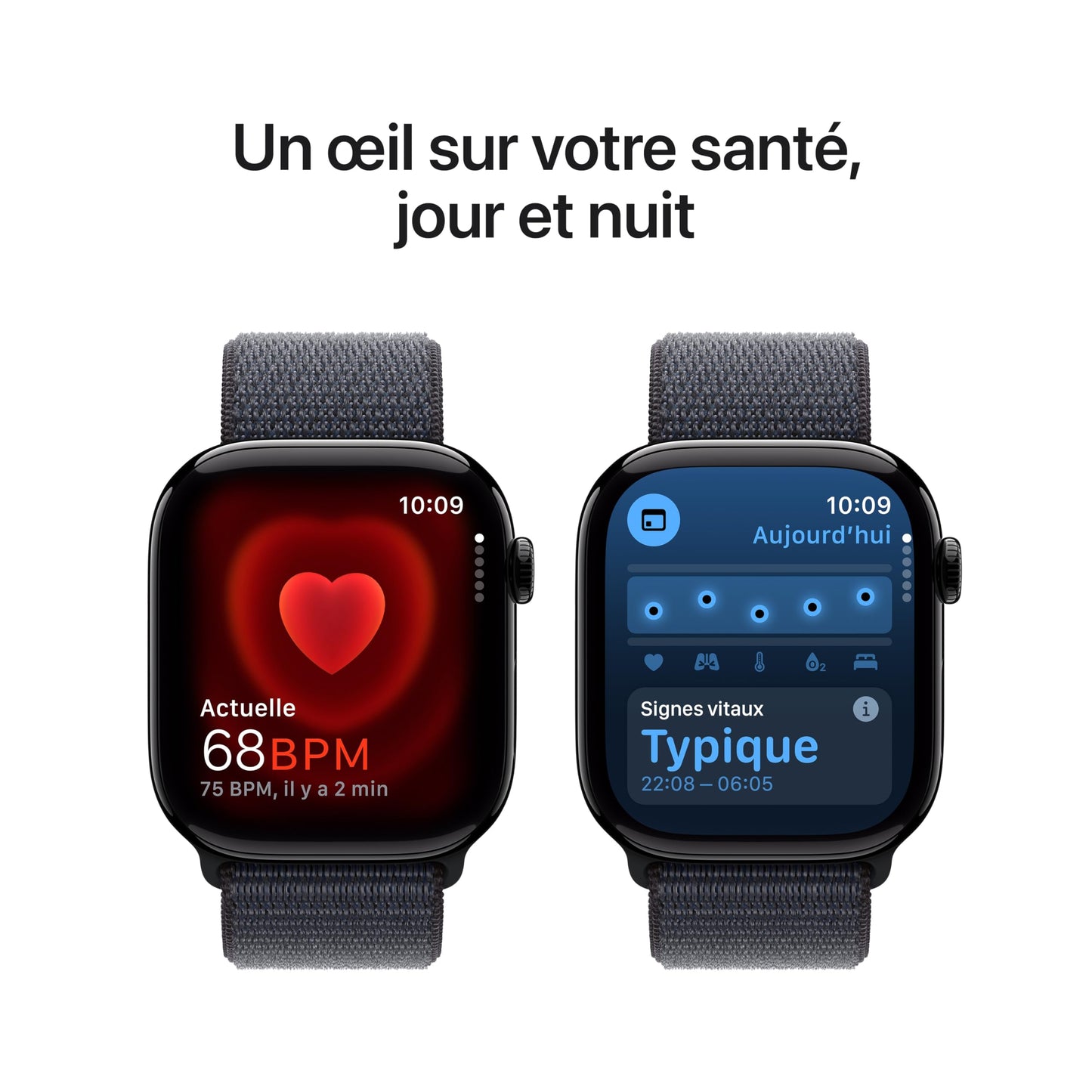 Apple Watch Series 10 (46 mm GPS) Montre connectée avec Boîtier en Aluminium Noir de Jais et Bracelet Sport Noir (S/M). Suivi de l’activité Physique, app ECG, écran Retina Toujours activé