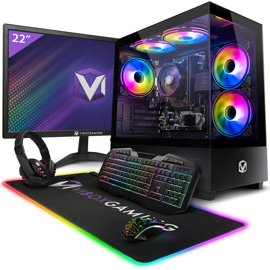 Vibox I-110 PC Gamer - 22" Écran Pack - Quad Core AMD Ryzen 3200G Processeur 4GHz - Radeon Vega 8 Graphique - 16Go RAM - 500Go NVMe SSD - Linux OS - WiFi