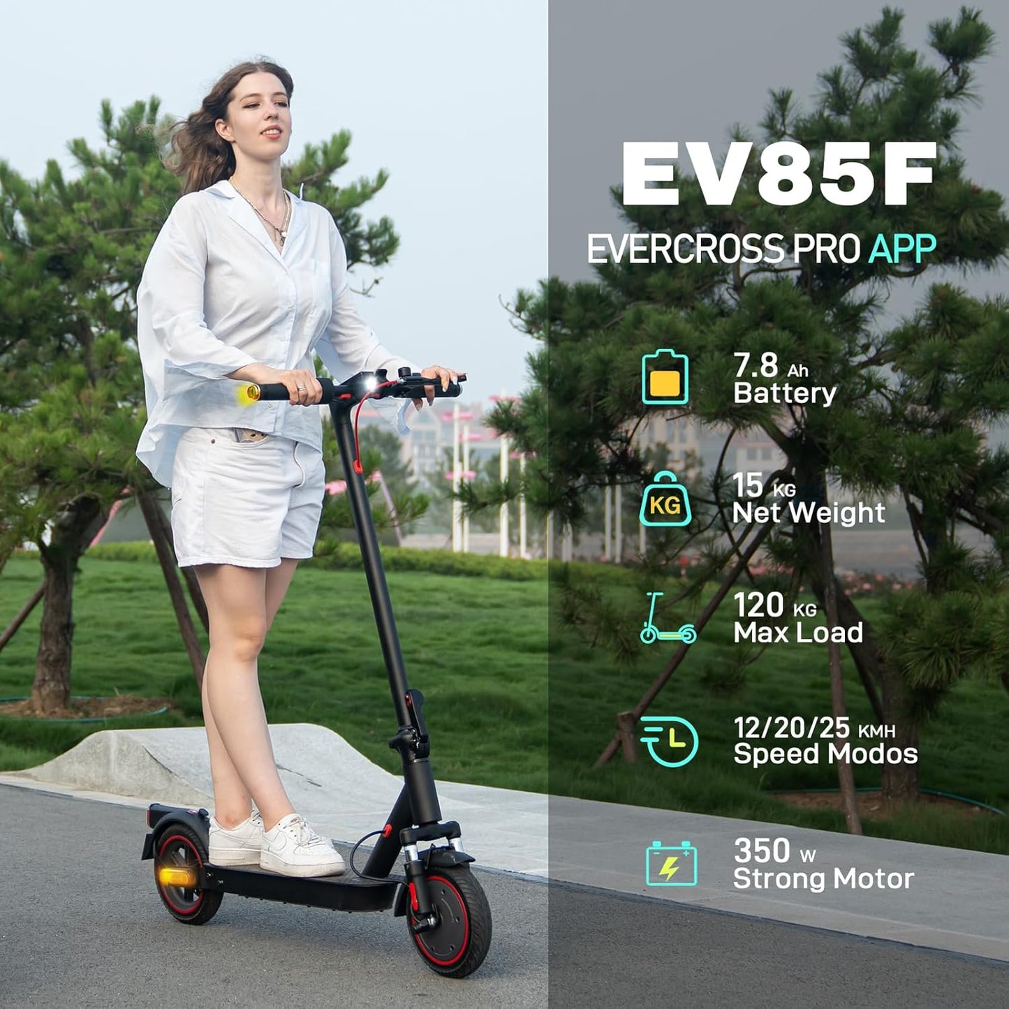 EVERCROSS EV85F Trottinettes Électriques Adultes, 8.5" Électrique Trottinette Pliable - Application, Moteur 350W, Batterie 7.8AH, Poids 15KG, Charge Max 120KG, Double Frein, Double Amortisseurs