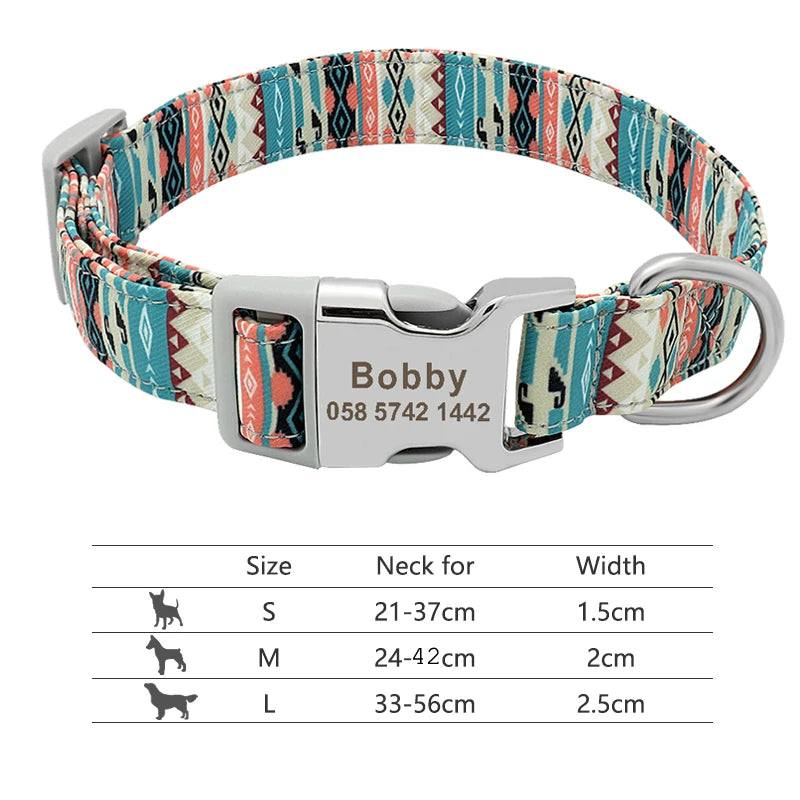 Adjustable Nylon Dog Collar Personalized Dogs Cat ID Collars With Engraved Name Buckle Anti-lost for Small Medium Large Dogs