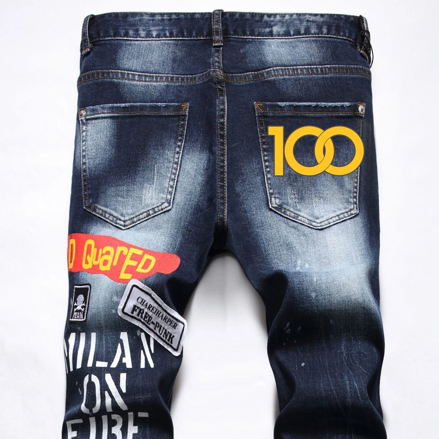 chareiharper 100 089 plus sizeJeans fashion brand printed men's jeans trend slim slim feet mid-waist pants men