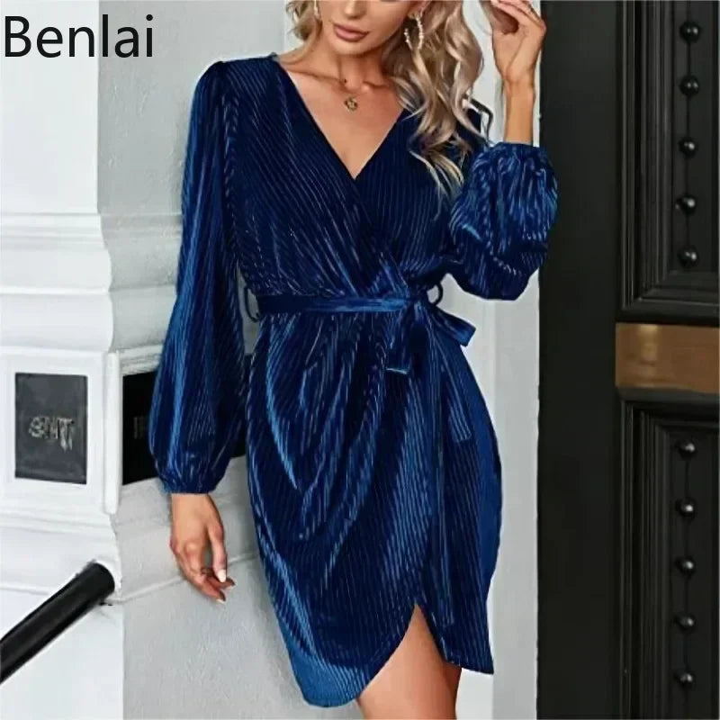 2024 Women Autumn/Winter Strap Solid Color Velvet Long Sleeve Banquet Dress Women  Maxi Dress A-line Skirt Robe Dress for Women