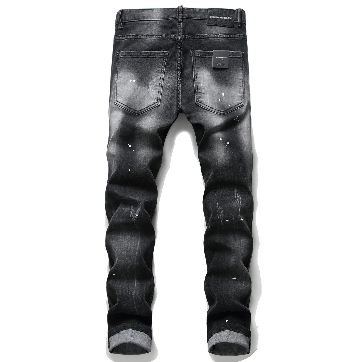 100Chareharper dsq1056 Ragged Splash Paint Men's Slim Ripped Stick Cloth Stretch Skinny Beggar Pants Italy High Quality Jeans