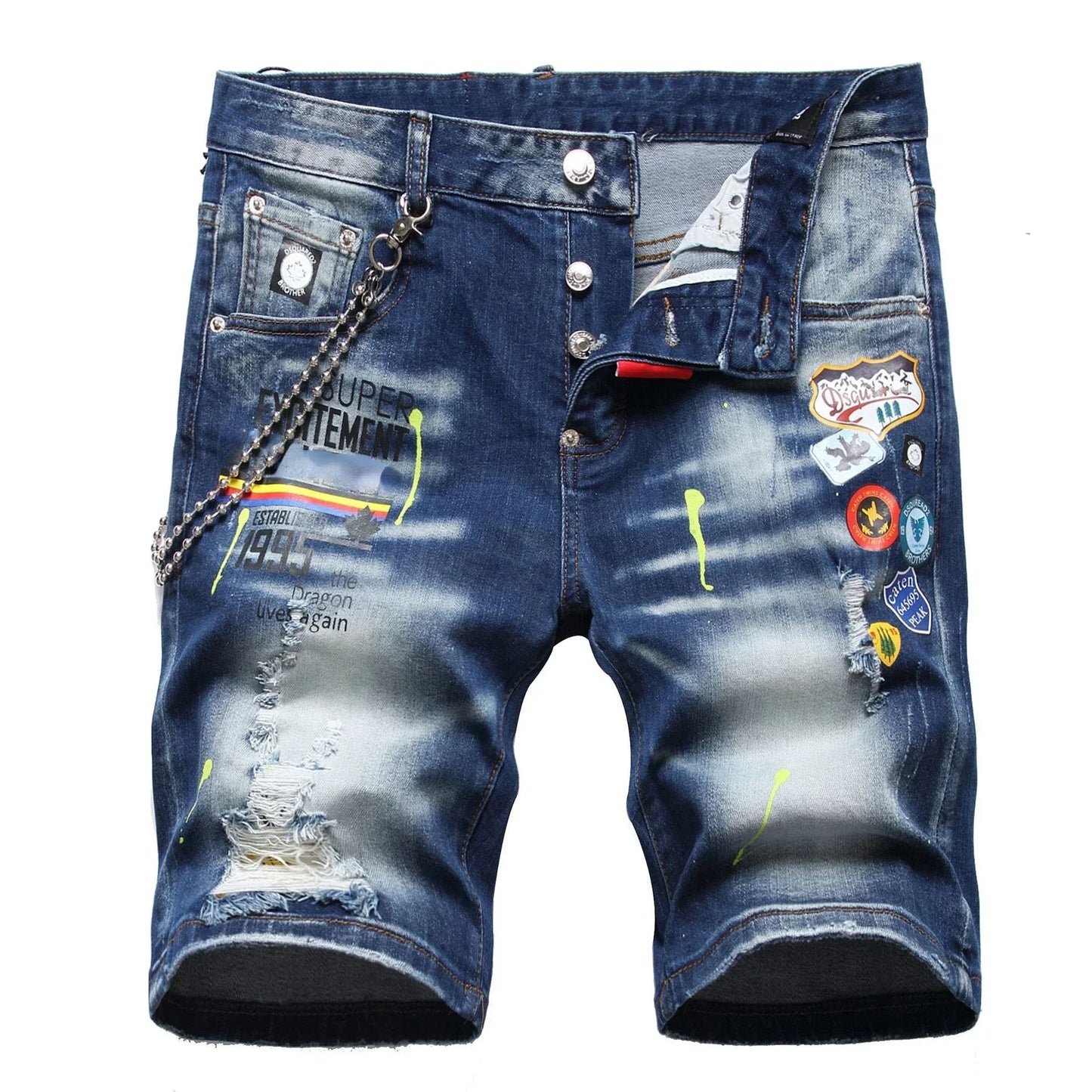 2025 Mens Jeans High-quality Luxury Brand Men Classic Blue Street Slim Fit Pants Men Stretch Skinny Denim Shorts Size 44-58