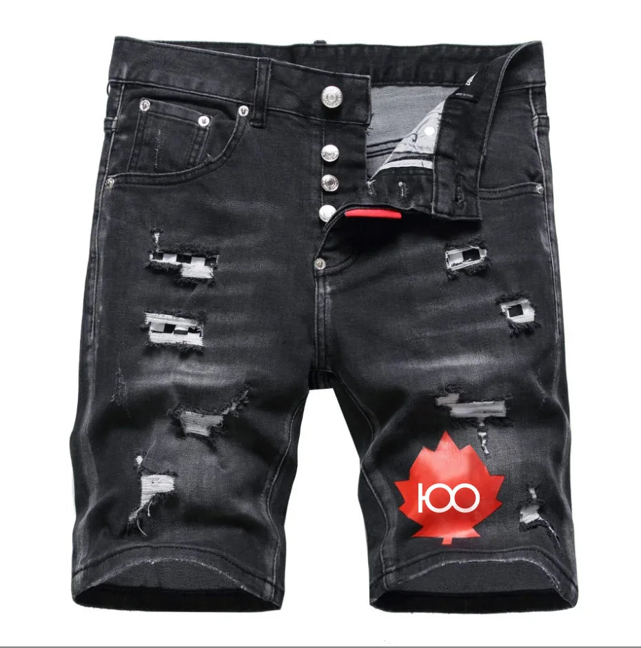 100  chareiharper Men's ripped jeans Luxury brand Men's Street Slim jeans Classic denim shorts Men's black jeans