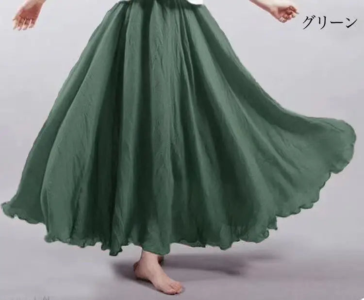 28-Color Mori Girl Literary Cotton Linen Dress Elastic Waist A-line Expansion Skirt Solid Color Ethnic Style Women Long Skirts