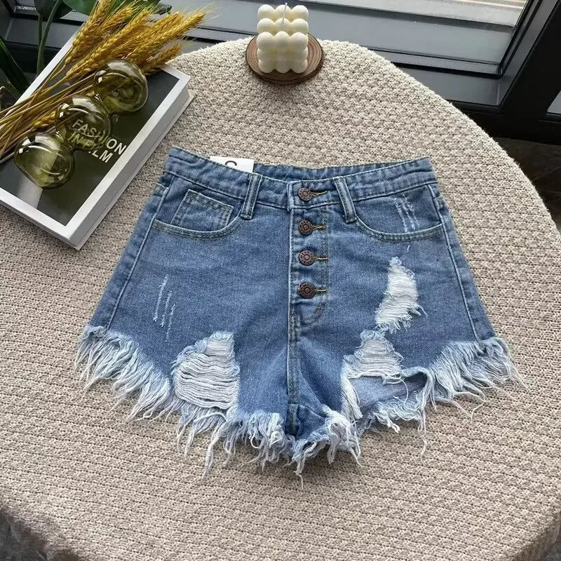 Vintage Fashion Casual Denim Shorts For Women High Waisted Slimming Wide Legs Trendy Ins 2024 Summer New Arrival