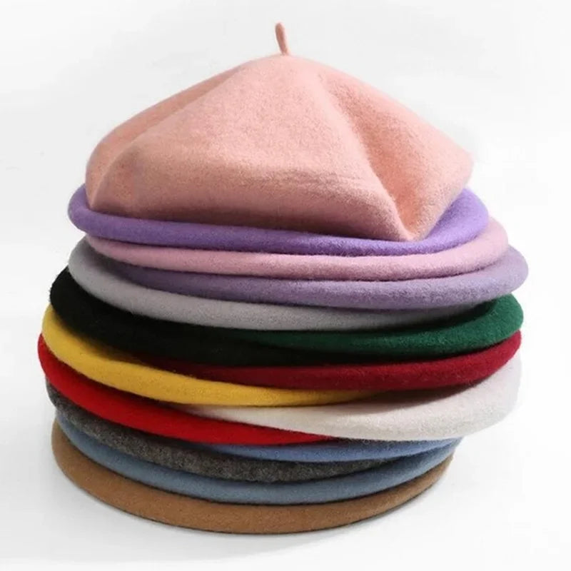 Vintage French Beret Cap for Women Autumn Winter Outdoor Berets Street Style Plain Cap Wool Warm Femme Girl's Beanie Hat Caps