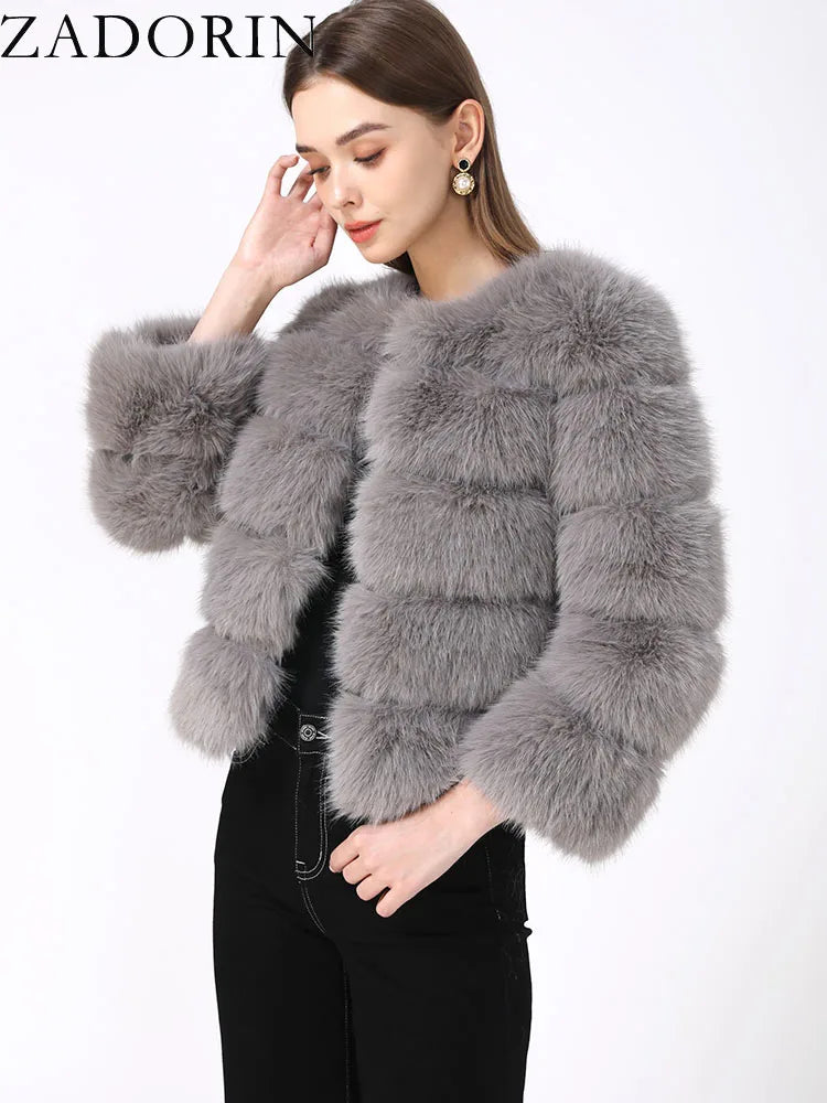 ZADORIN S-5XL Mink Coats Autumn Winter Fluffy Black Faux Fur Coat Women Elegant Thick Warm Faux Fur Jackets For Women 2024 Tops