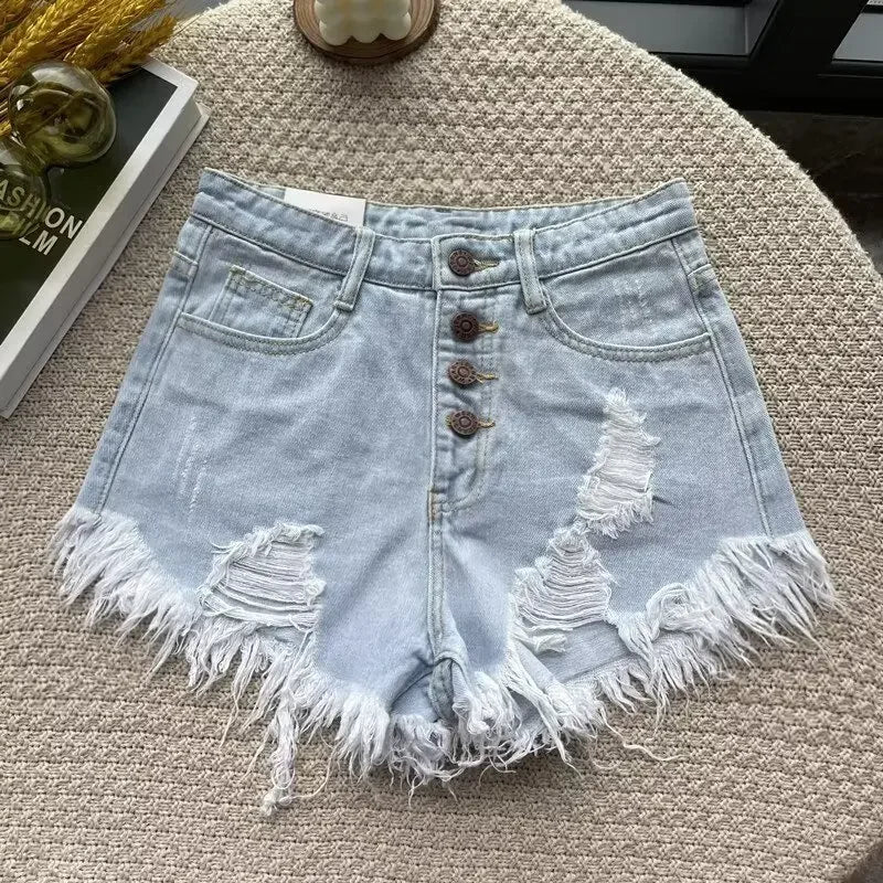 Vintage Fashion Casual Denim Shorts For Women High Waisted Slimming Wide Legs Trendy Ins 2024 Summer New Arrival