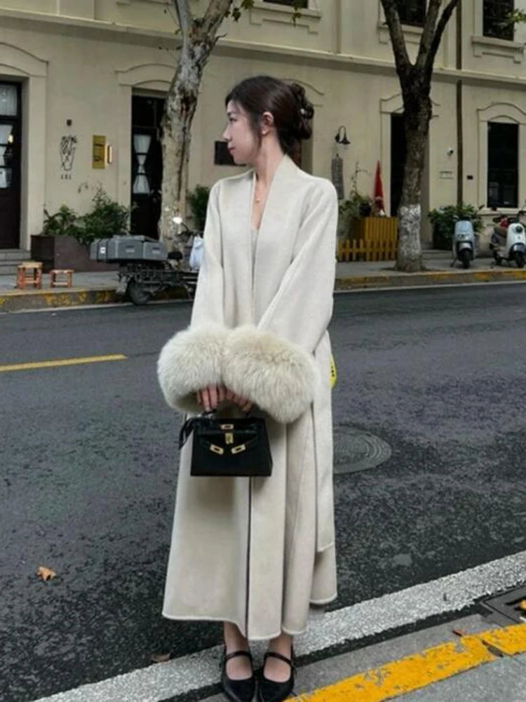 2024 Warm Long Coat With Belt Women's Elegant Warm Wool Blend Trench Coat Winter Clothes Fashion Outerwear Trench Coat