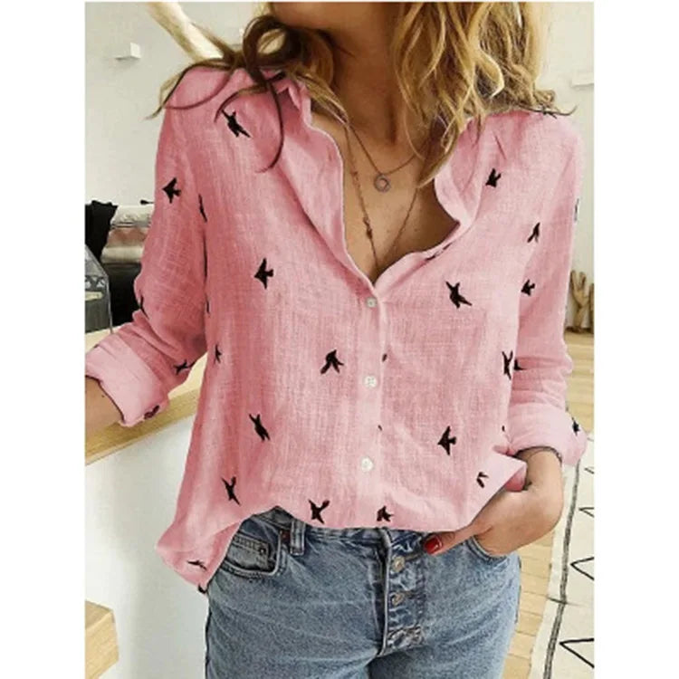 Elegant Cotton Linen Shirts Women Casual Solid Button Lapel Blouses Shirts Autumn Winter Long Sleeve Loose Tops Tunic Blusas