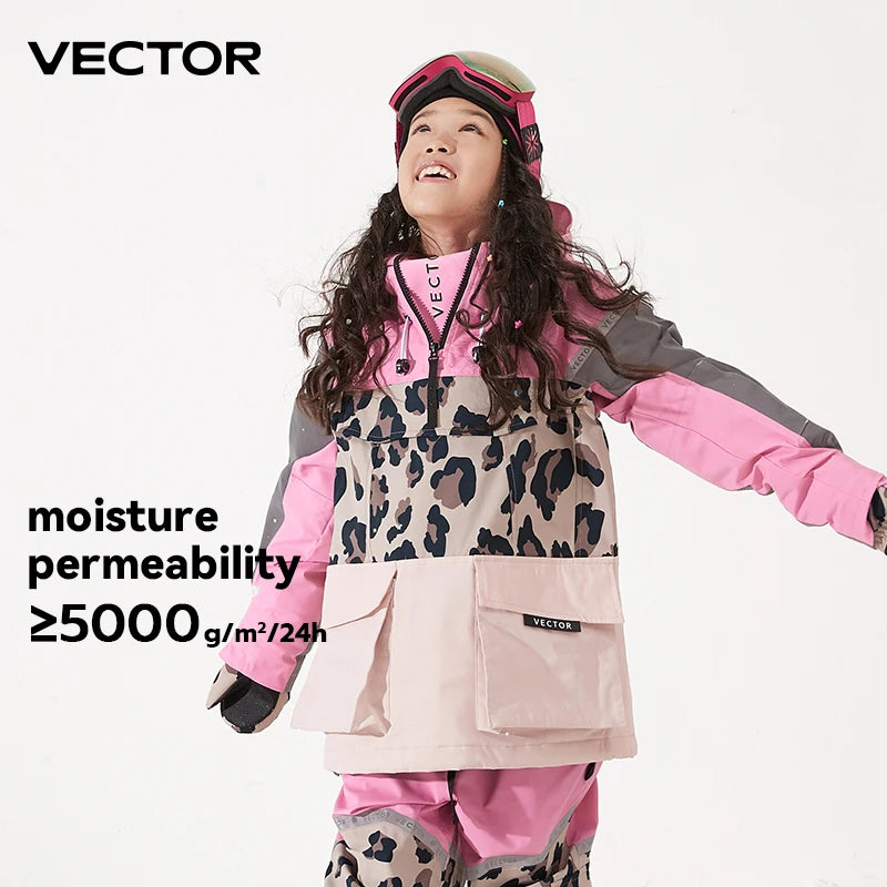 VECTOR Ski Wear Children Hooded Sweater Reflective Boys and Girls Ski Wear Thickened Warmth Waterproof Ski Equipment Ski Jacket