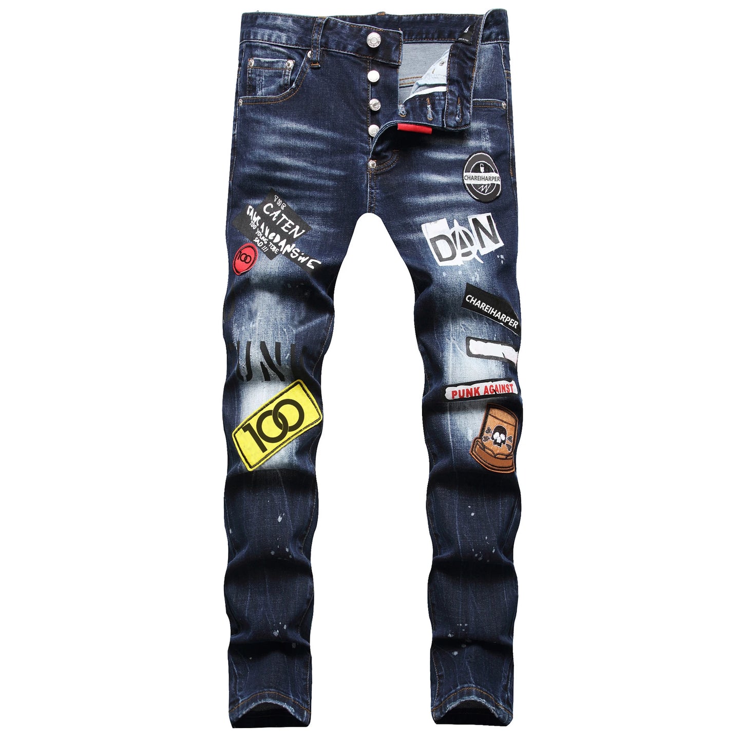 chareiharper 100 089 plus sizeJeans fashion brand printed men's jeans trend slim slim feet mid-waist pants men