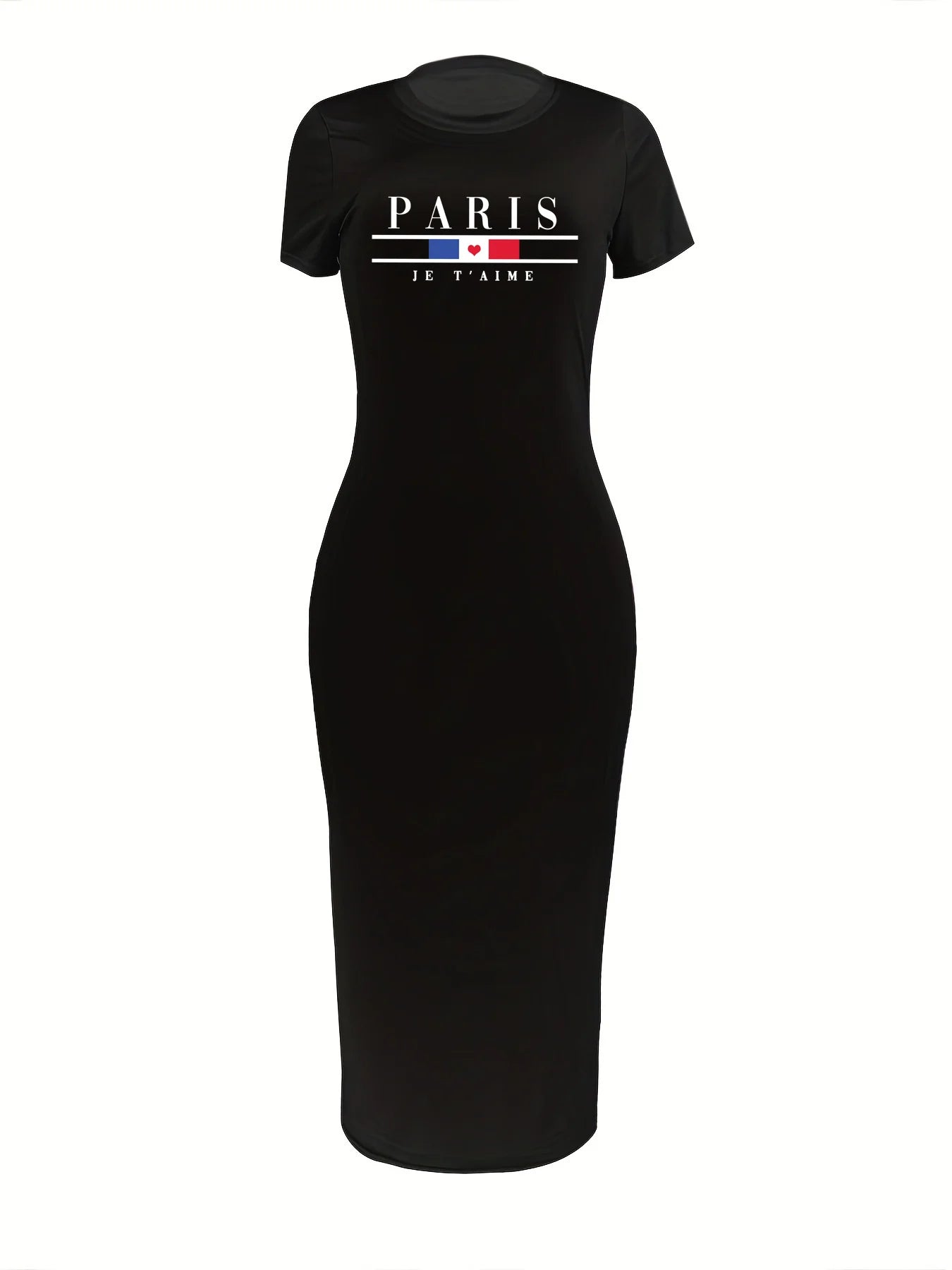 Women's PARIS printed casual slim fit dress  Sexy Outfits Ladies Birthday Party Club Sundress Short Sleeve T Shirt Dress