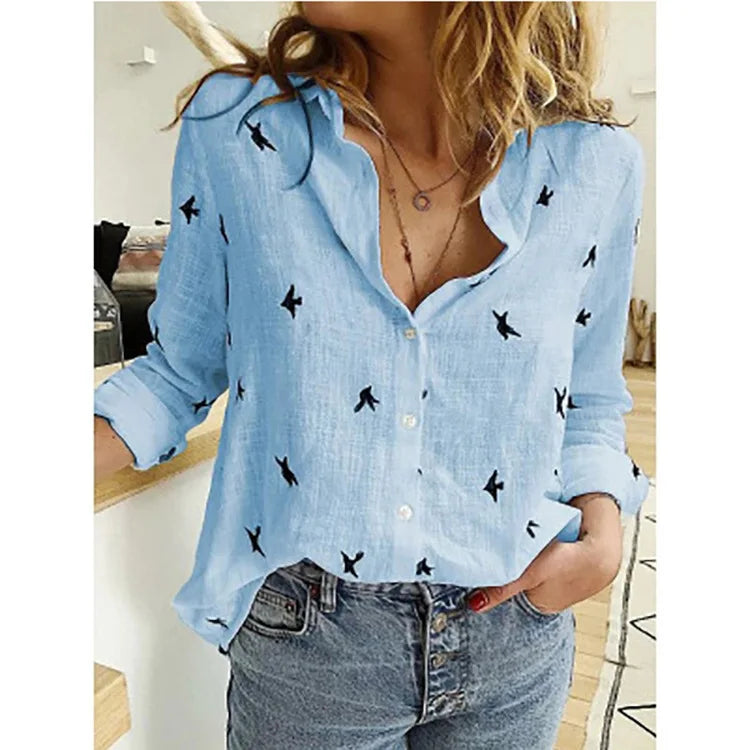 Elegant Cotton Linen Shirts Women Casual Solid Button Lapel Blouses Shirts Autumn Winter Long Sleeve Loose Tops Tunic Blusas