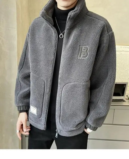 Winter Polar Fleece Male Coat Jacket For Men Solid Color Loose Warm Fashion Streetwear-style Man Luxury Jacket Fleeced Clothing