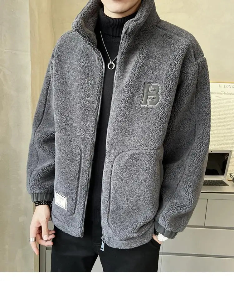 Winter Polar Fleece Male Coat Jacket For Men Solid Color Loose Warm Fashion Streetwear-style Man Luxury Jacket Fleeced Clothing
