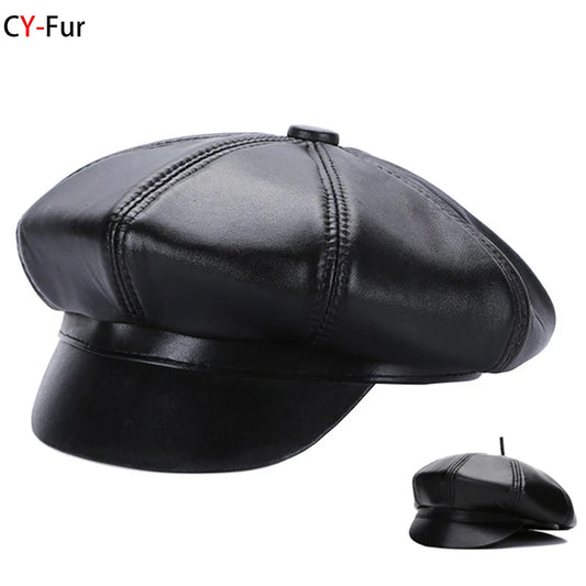 Four Seasons Genuine Vintage Bonnet Cadet Visor Men's Baseball Hat Caps Leather New Style Newsboy Real Leather Fashion Beret Hat