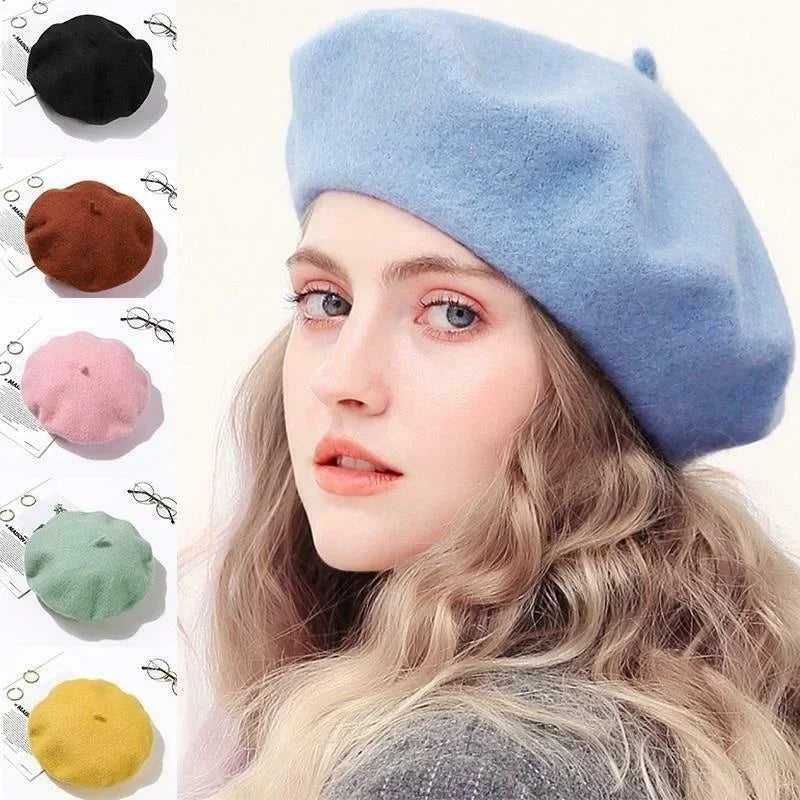 Vintage French Beret Cap for Women Autumn Winter Outdoor Berets Street Style Plain Cap Wool Warm Femme Girl's Beanie Hat Caps