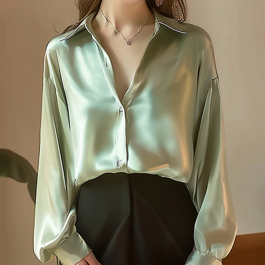 2024 Summer Trend Fashion Women's Casual Elegant Satin Long Sleeved Shirt Office Women's Shirts And Blouses Slim Femal Clothes