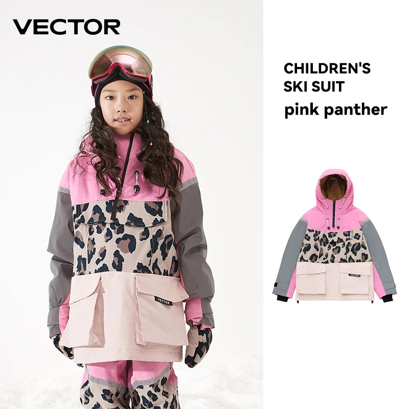 VECTOR Ski Wear Children Hooded Sweater Reflective Boys and Girls Ski Wear Thickened Warmth Waterproof Ski Equipment Ski Jacket