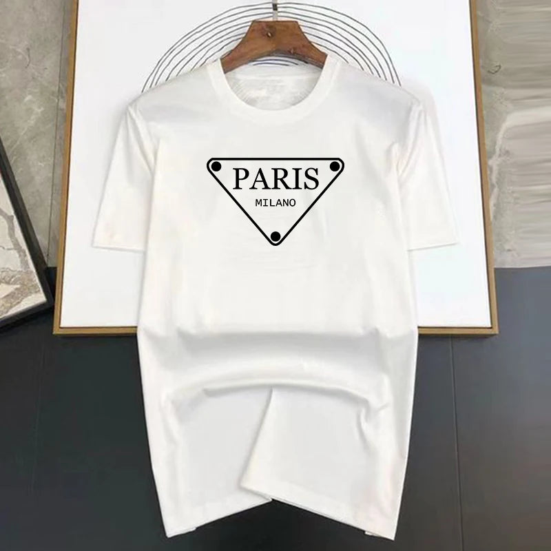 Triangular pattern Paris Print Summer Luxury T-shirt Men Women Cotton Short Sleeve  Casual Fashion Tees Oversized Streetwear