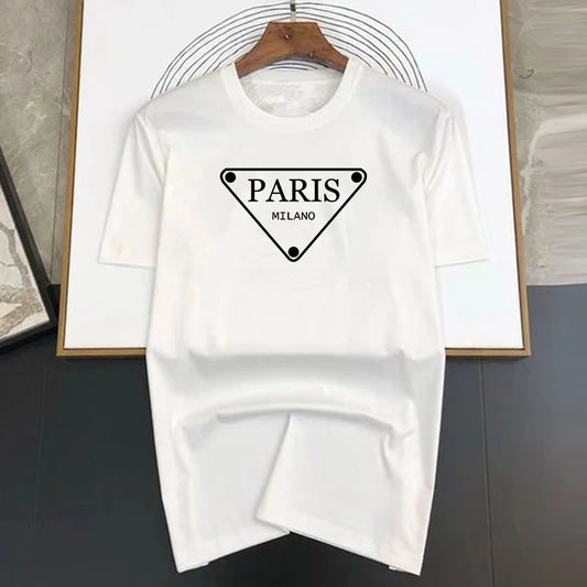 Triangular pattern Paris Print Summer Luxury T-shirt Men Women Cotton Short Sleeve  Casual Fashion Tees Oversized Streetwear