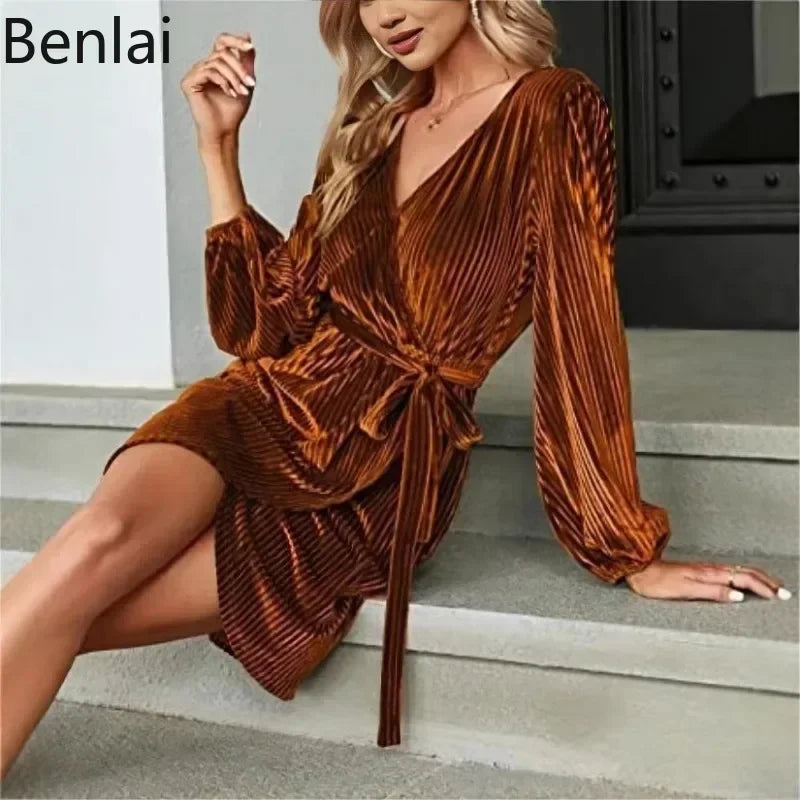 2024 Women Autumn/Winter Strap Solid Color Velvet Long Sleeve Banquet Dress Women  Maxi Dress A-line Skirt Robe Dress for Women