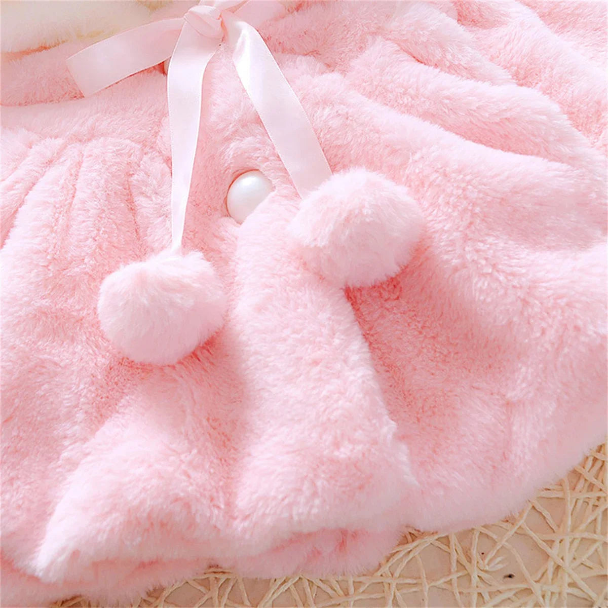 Winter Baby Girl Jacket Sweet And Cute Warm Hooded Rabbit Ear Wool Sweater Minimalist Children'S Clothing Suitable For 0-3 Year