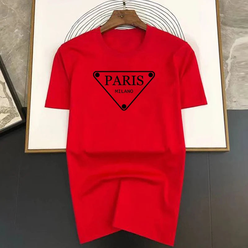 Triangular pattern Paris Print Summer Luxury T-shirt Men Women Cotton Short Sleeve  Casual Fashion Tees Oversized Streetwear