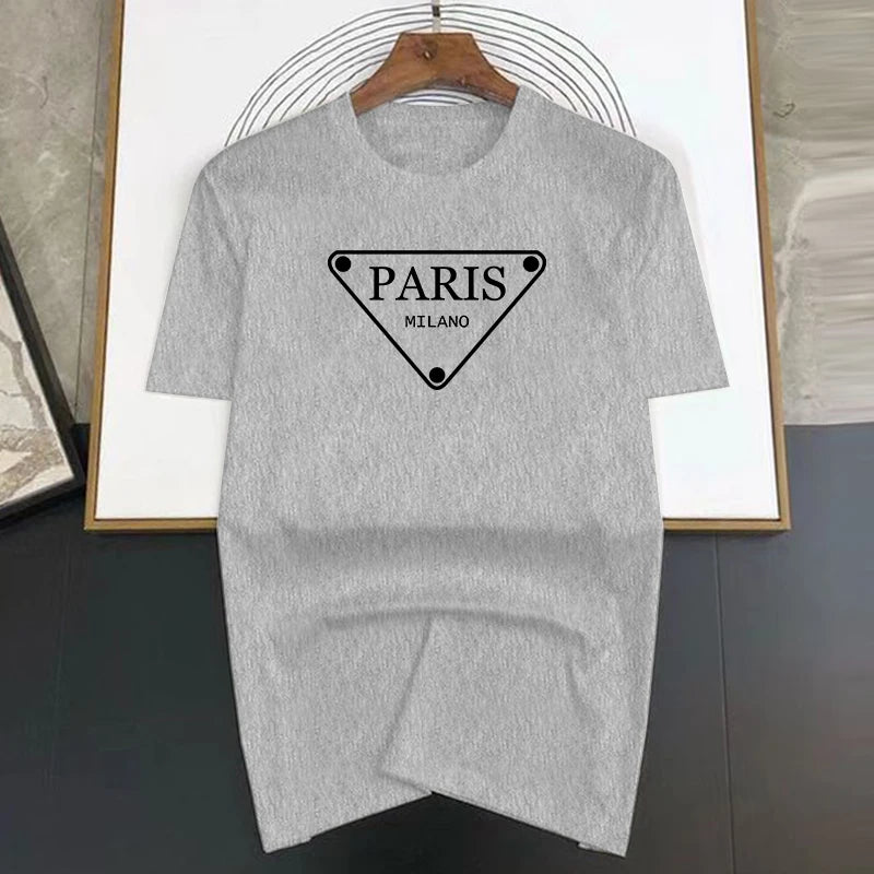 Triangular pattern Paris Print Summer Luxury T-shirt Men Women Cotton Short Sleeve  Casual Fashion Tees Oversized Streetwear