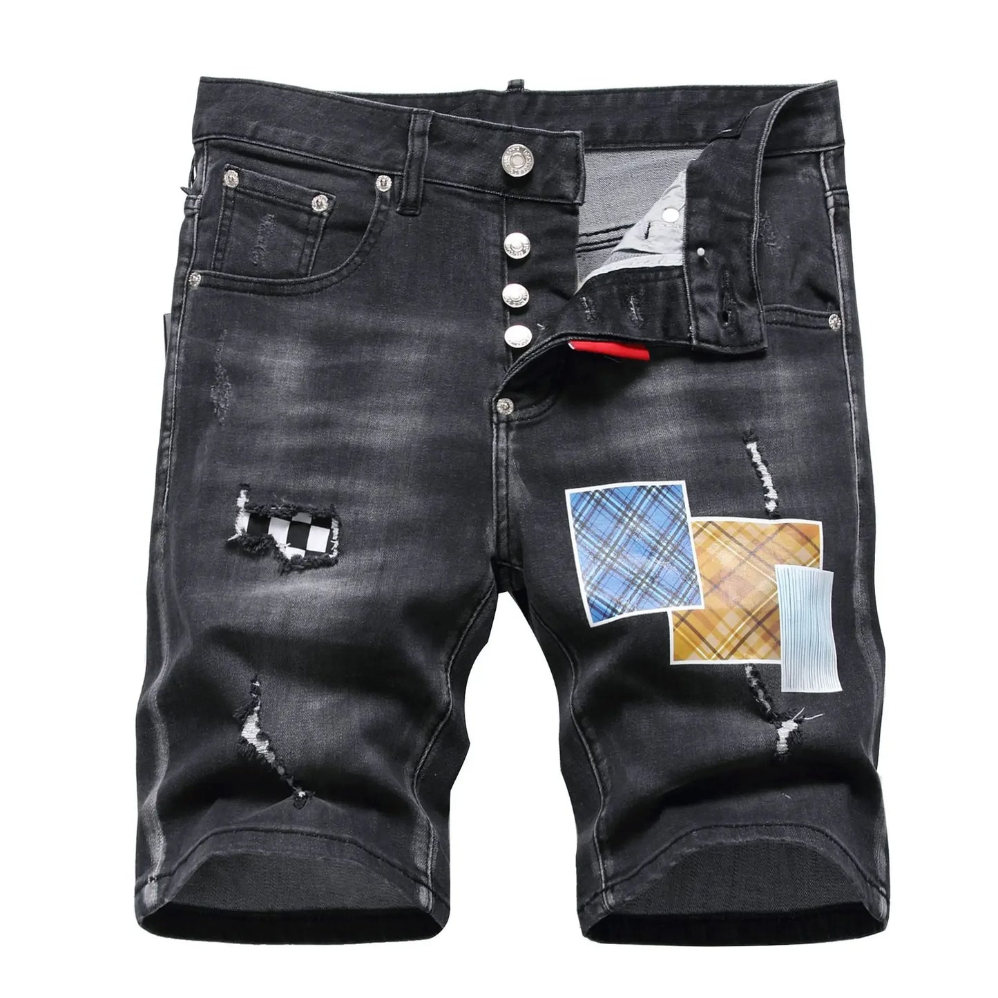 100  chareiharper Men's ripped jeans Luxury brand Men's Street Slim jeans Classic denim shorts Men's black jeans