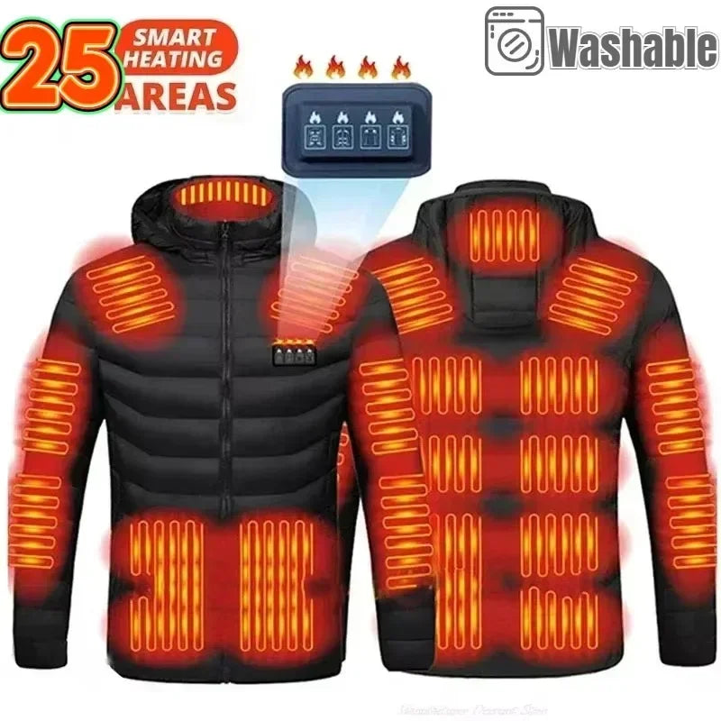 25 Areas Heated Jacket Men Women Winter Usb Electric Heating Parka Smart Heating Clothes New Snow Waterproof Down Cotton Coats