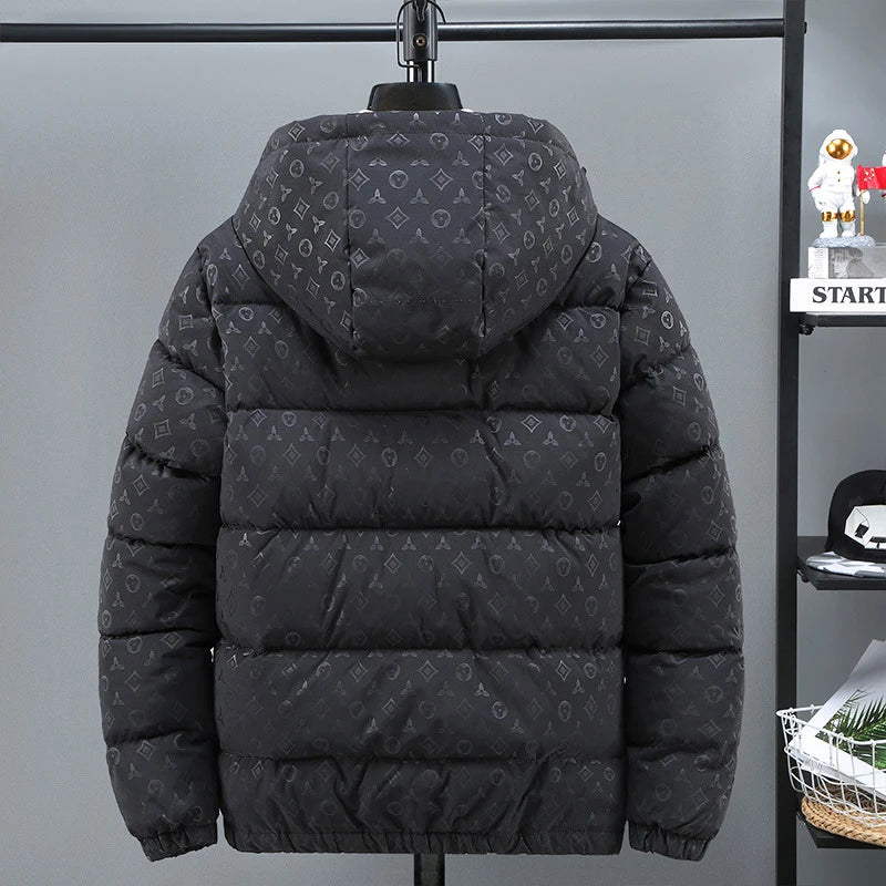 Winter Puffer Jacket Men Hooded Luxury Korean Harajuku Zipper Windproof Thick Warm Print Fashion Streetwear Parka Bomber Jacket