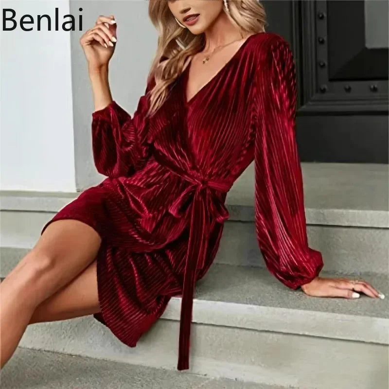 2024 Women Autumn/Winter Strap Solid Color Velvet Long Sleeve Banquet Dress Women  Maxi Dress A-line Skirt Robe Dress for Women